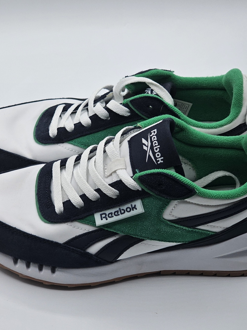 Reebok Fort Racer Classic Mens 8.5 Sneakers White Green Navy Ortholite Comfort - Picture 5 of 10